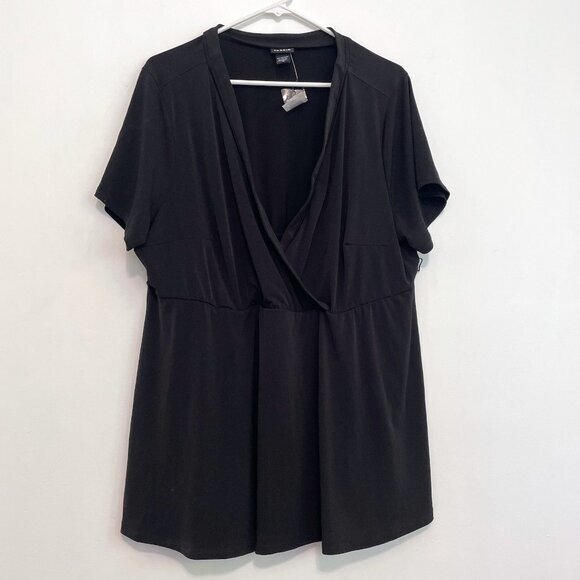 NEW NWT TORRID 3 Plus Size Jersey Knit Faux Wrap Top Black Short Sleeve NO BELT - Picture 2 of 15
